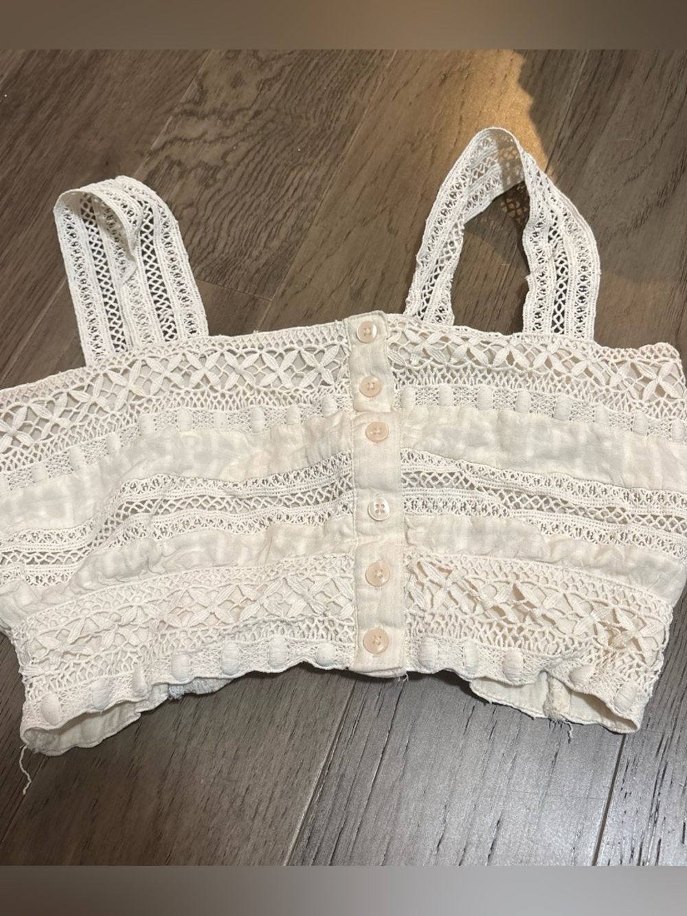 American Eagle Outfitters White Lace Button-Front Cropped Cami